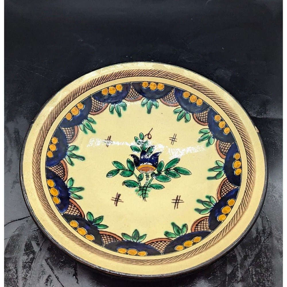 Vintage Steffisburg Swiss Folk Art Redware Bowl Flower Floral 9" Signed